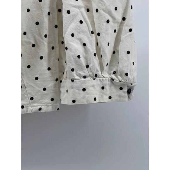 UNBRANDED Women's White-Black Micro Dot Print Balloon Sleeve Cropped Top SZ S - Picture 7 of 9